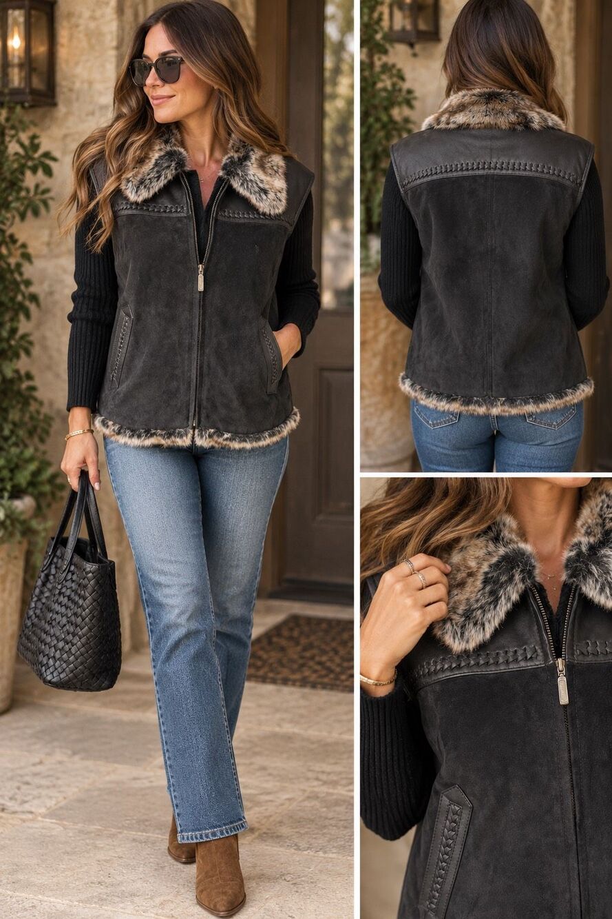 Cripple Creek Genuine Leather Faux Fur Western Jacket Black Medium